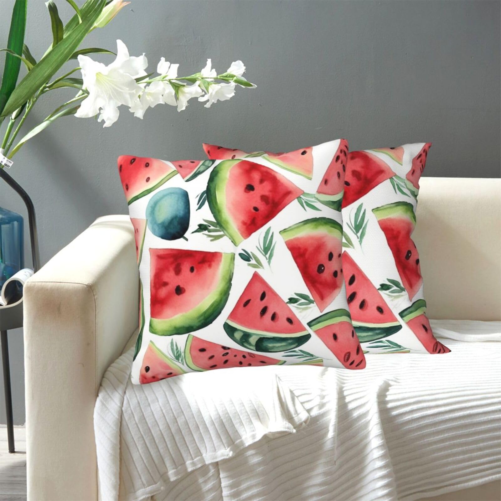 FekiLoot Decorative Throw Pillow Covers Modern Farmhouse Pillowcase Double Sided Cozy Cushion Cover for Sofa Couch Bed 20"X20" Watercolor Watermelon Pattern