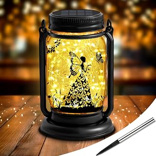 YJFWAL Fee Solar Outdoor Laternen wasserdicht, Fee für Frauen Weihnachtsmutter, 3-in-1 Glas hängende Laternen mit Stake, Garten Dekor Lichter für Patio Hof Veranda Rasen Balkon