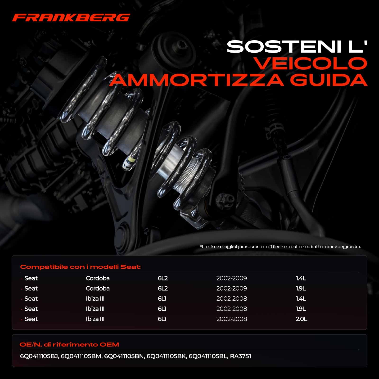 Frankberg 2x Molle autotelaio Molle sospensioni Compatibile con Ibiza III 6L1 Cordoba 6L2 Replace# 6Q0411105BK,6Q0411105BL
