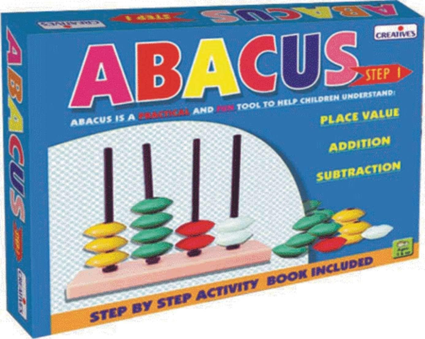 Creative's Abacus Step-1, Practical and Fun Way to Learn Place Value, Addition, Subtraction, Learning & Educational, 4 Rod Abacus & 40 Beads in 4 Colours, Activity Book Included, Gift - Ages 5 & Up