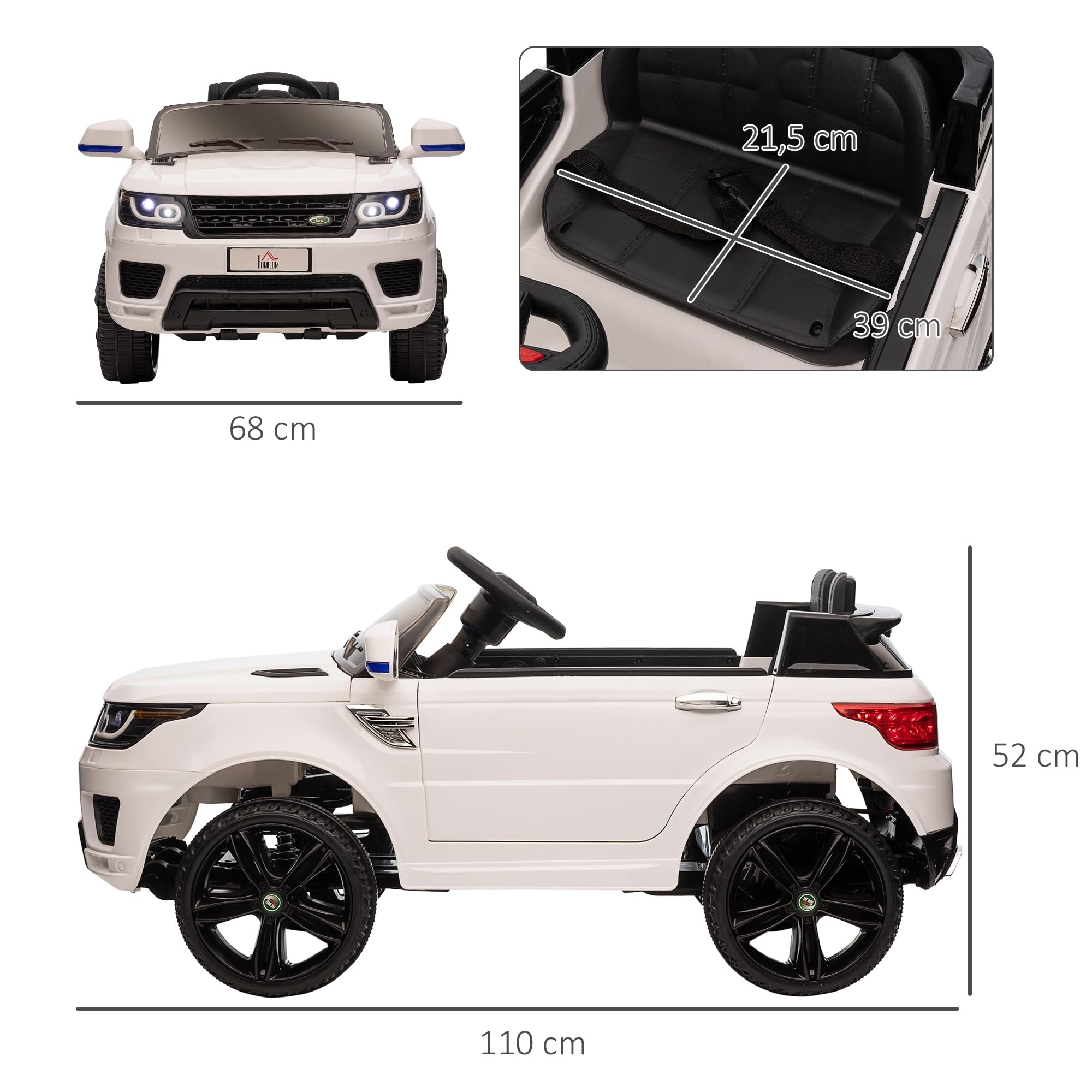 HOMCOM Voiture Électrique Enfants SUV 12 V Double Moteurs 3-6 Ans Blanc | Véhicule Électrique, Vitesses 3 à 5 km/h, Suspension à Ressort, Télécommande 2,4 G, Lumières LED, Musique et Klaxon