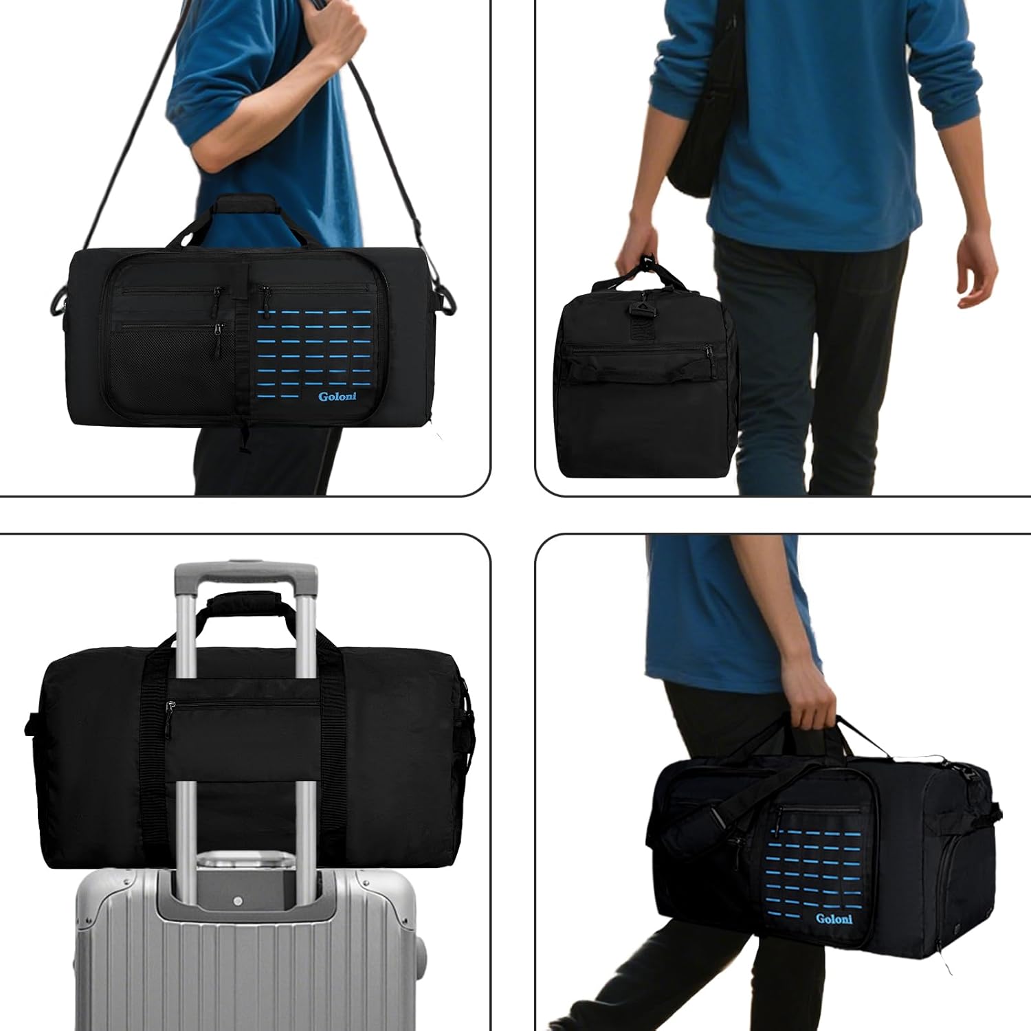 Foldable Travel Duffle Bag,Duffle Bag with Shoes Compartment and Adjustable Strap,Large Packable Travel Bags for Men Women,Waterproof Duffel Bag - Image 7