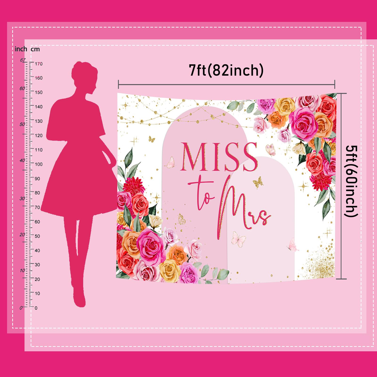 Amazon.com : Mocsicka Miss to Mrs Backdrop Hot Pink Flowers Gold