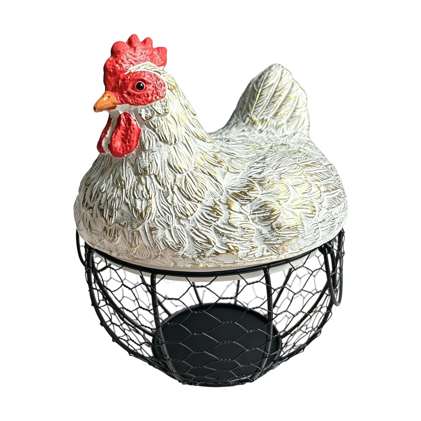 Farmhouses Ceramic Chicken Design Eggs Storage Basket Iron Wire Vegetable Collecting Basket for Kitchen Counter Decors Farmhouse Eggs Organizers
