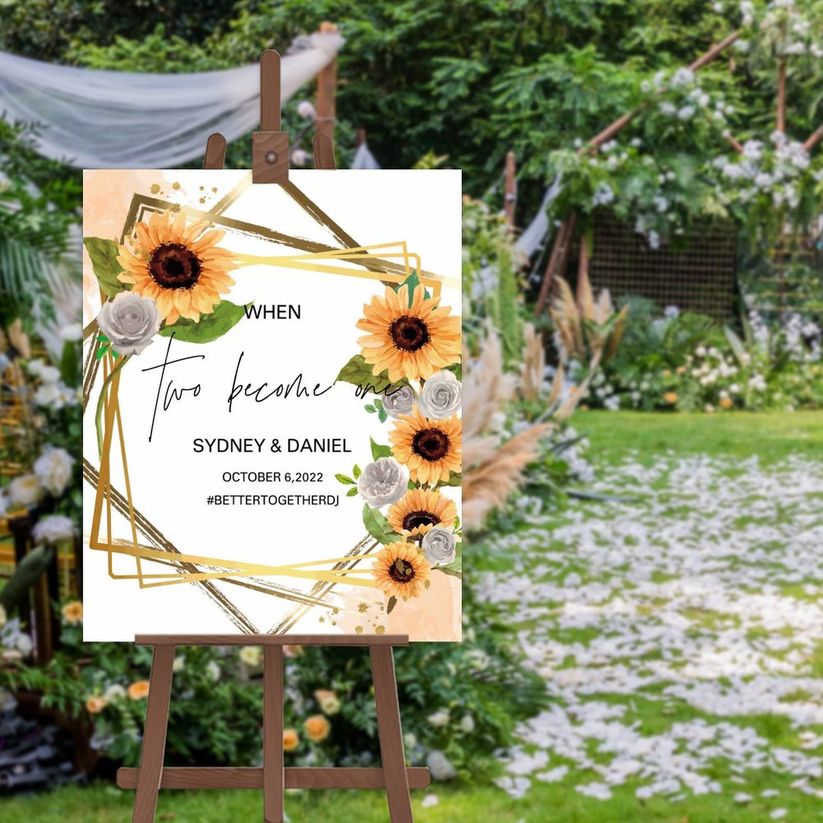 Panneau de bienvenue mariage tournesols et roses personnalisé 40x50 cm