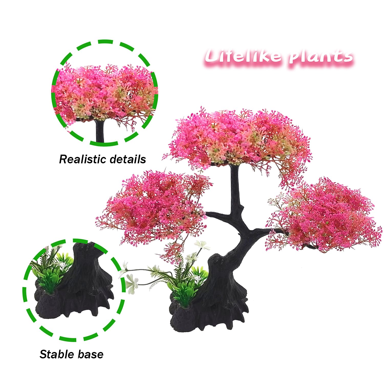 SLOCME Set di Decorazioni per Acquario Albero di Ciliegio Rosa 10 Pezzi Piante Artificiali in Plastica