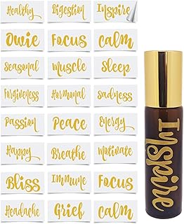 Vinyl Essential Oil Labels Fits 10ml Roller Bottles, 24 Oil Bottle Labels, Gold