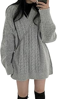 [OGCPWYQZ] セーター レディース Vネック ニット トップス ゆったり ロング 大きめ オーバーサイズ ケーブル編み プルオーバー 柔らかい あたたかい おしゃれ カジュアル通勤 上品 無地 秋 冬