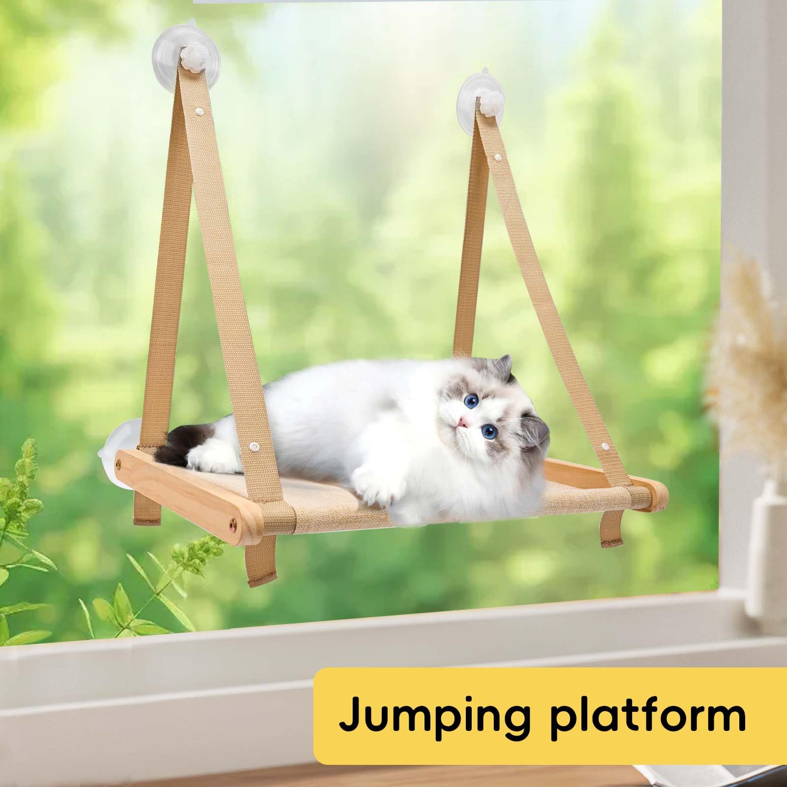 Chat Hamac pour Chat Jusqu'à 18 kg, Chaise Longue 360° Kaki Lavable avec Ventouse Forte, 50 x 38 cm