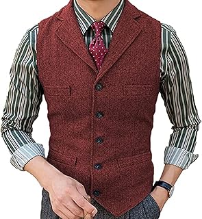 Retro Men's Slim Fit Suit Vests Casual Business Herringbone Tweed Tuxedo Dress Waistcoats for Groomsman Work Prom (Color :...