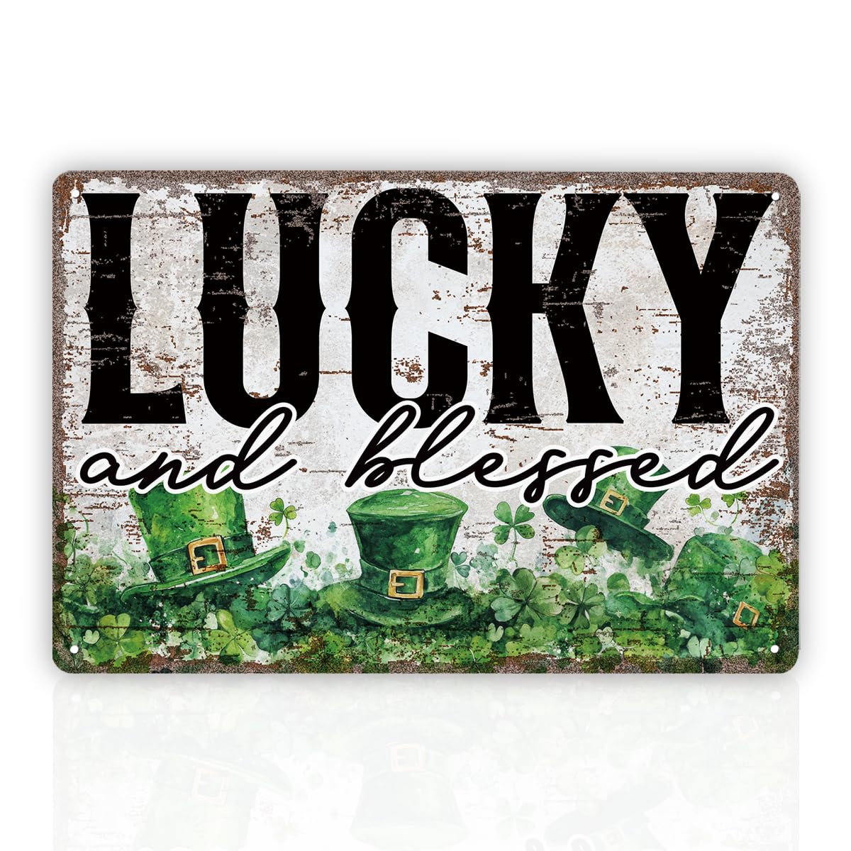 Vintage Metal Tin Sign Lucky And Blessed, St. Patricks Day Shamrock Plaque, Wall Art For Bar, Pub, Kitchen, Home Rustic Irish Farmhouse Decor Custom Private Property Signs Outdoor