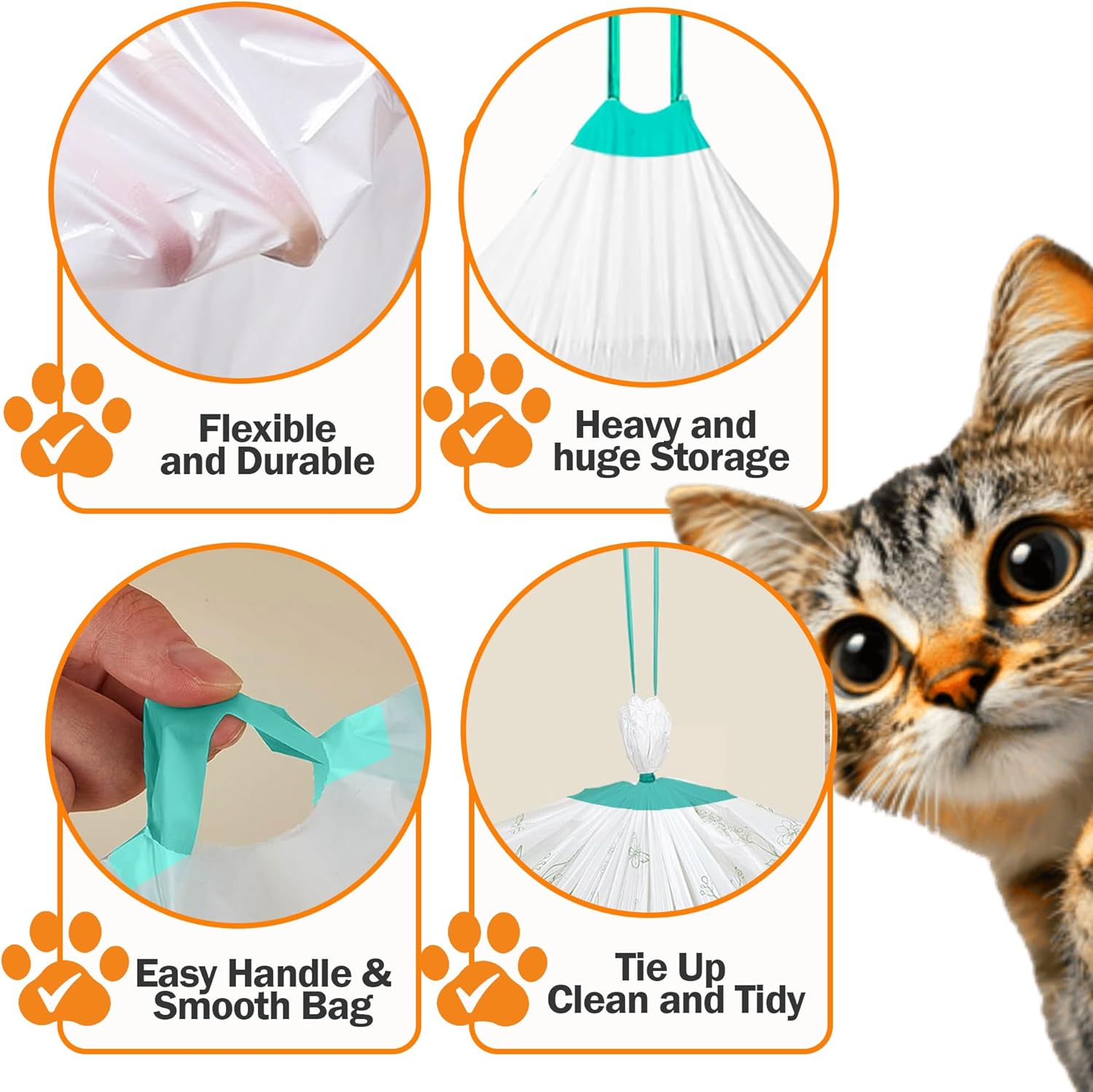 150 Count Cat Litter Liners Best Compatible With Cumrige, Petpivot Autoscooper,Casa Leo,Fsitego,Fumoi & Robot 3 & 4 Litter Boxes Leak & Tear- Proof Heavy Duty Drawstring for Easy Cleaning