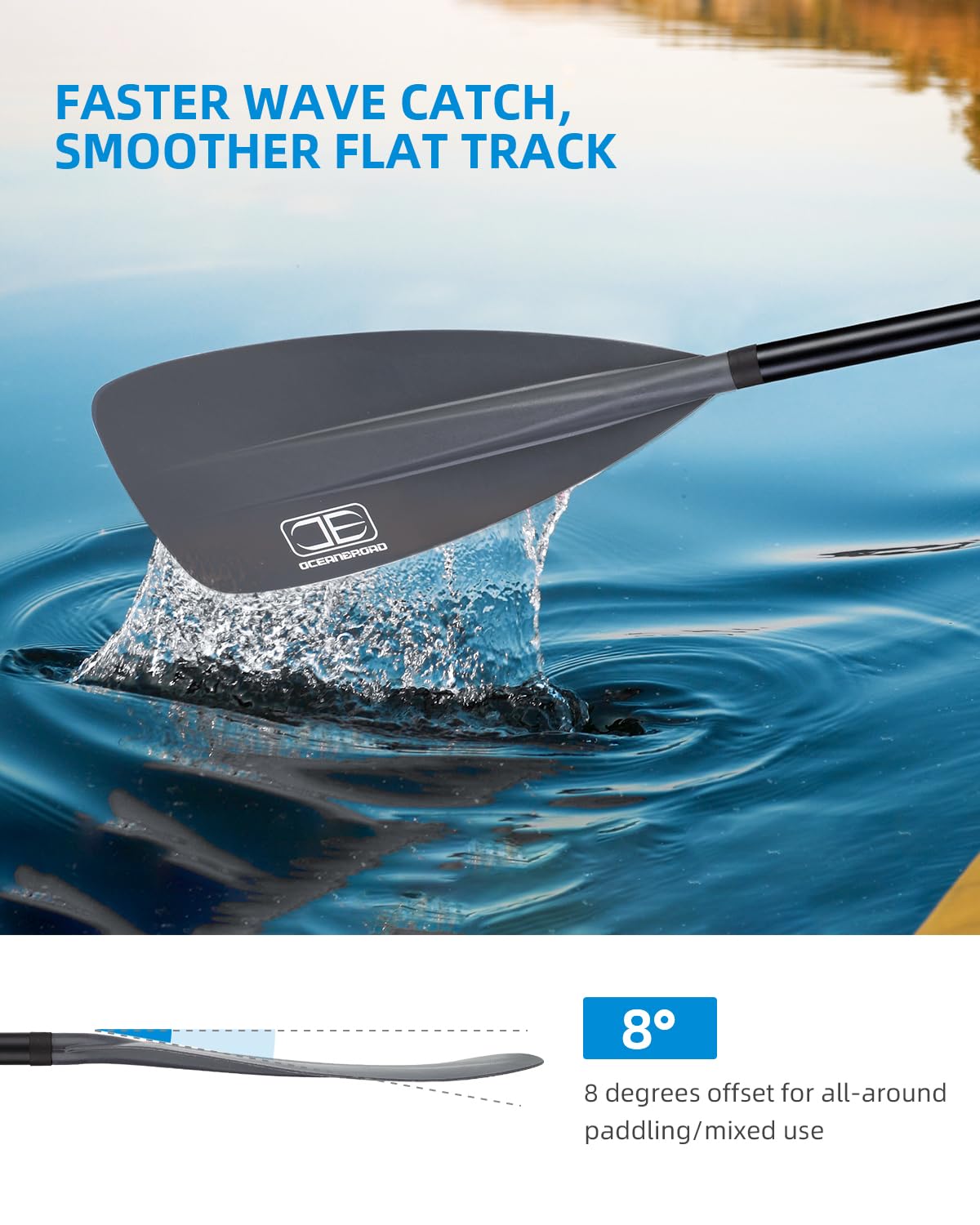 OCEANBROAD SUP-Paddel – verstellbares Stand-Up-Paddel für Paddleboard-Kajak, verstellbarer Schaft aus Aluminiumlegierung mit verstärkten Nylonklingen