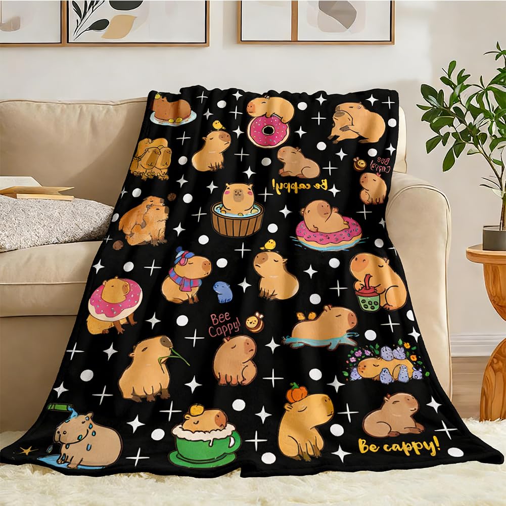 PLNVNVP Capybara Throw Blanket,Cosy and Warm Capybara Themed Gifts Blanket,Animal Print Blanket,Quilt Spread Perfect for Home, Bedroom, Sleepovers & Camping(100×130cm)