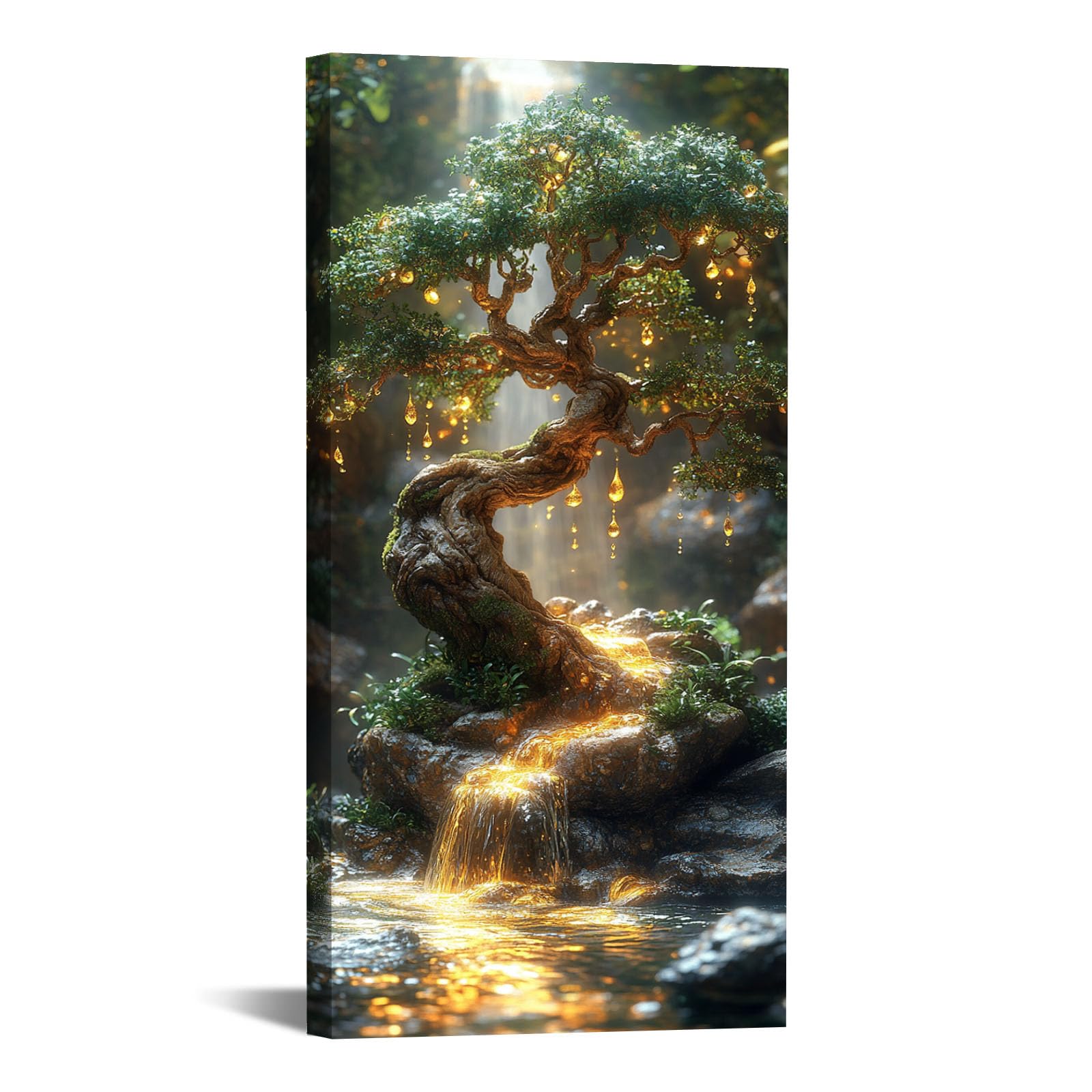 JOSUE Drzewo życia obraz na płótnie abstrakcyjne drzewo dekoracyjne obrazy ścienne sypialnia Deco salon bar kawiarnia (zielony 25)-50 x 100 cm w ramie