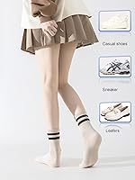 Vista 4 de YUWELL Calcetines crew a rayas para mujer, calcetines casuales de algodón cómodos para mujer, 4 pares, talla 5-10