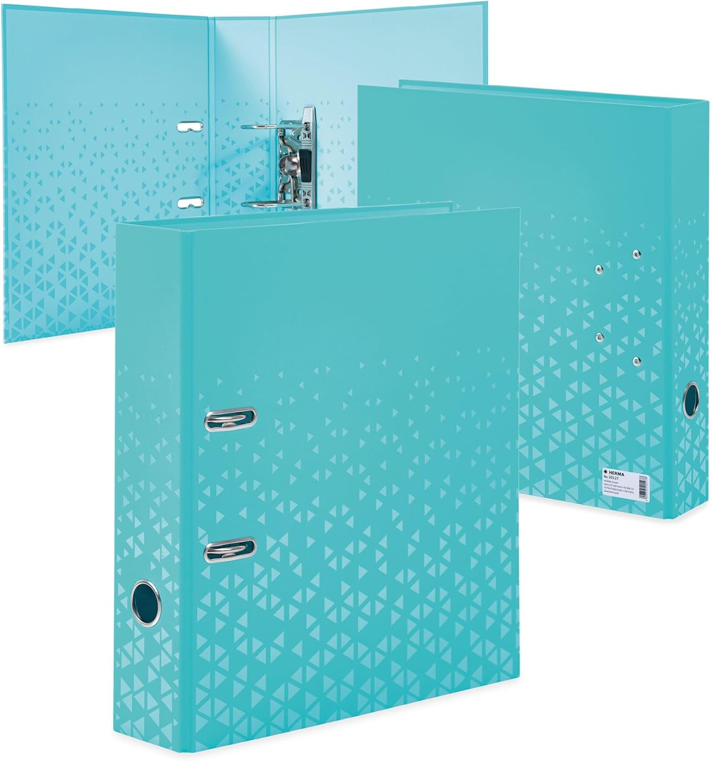 HERMA Folder A4 Colour Turquoise, 7 cm Wide, Children's Ring Binder with Pattern, Plain Lever Arch File with Shiny Finish and Inner Print for Boys and Girls