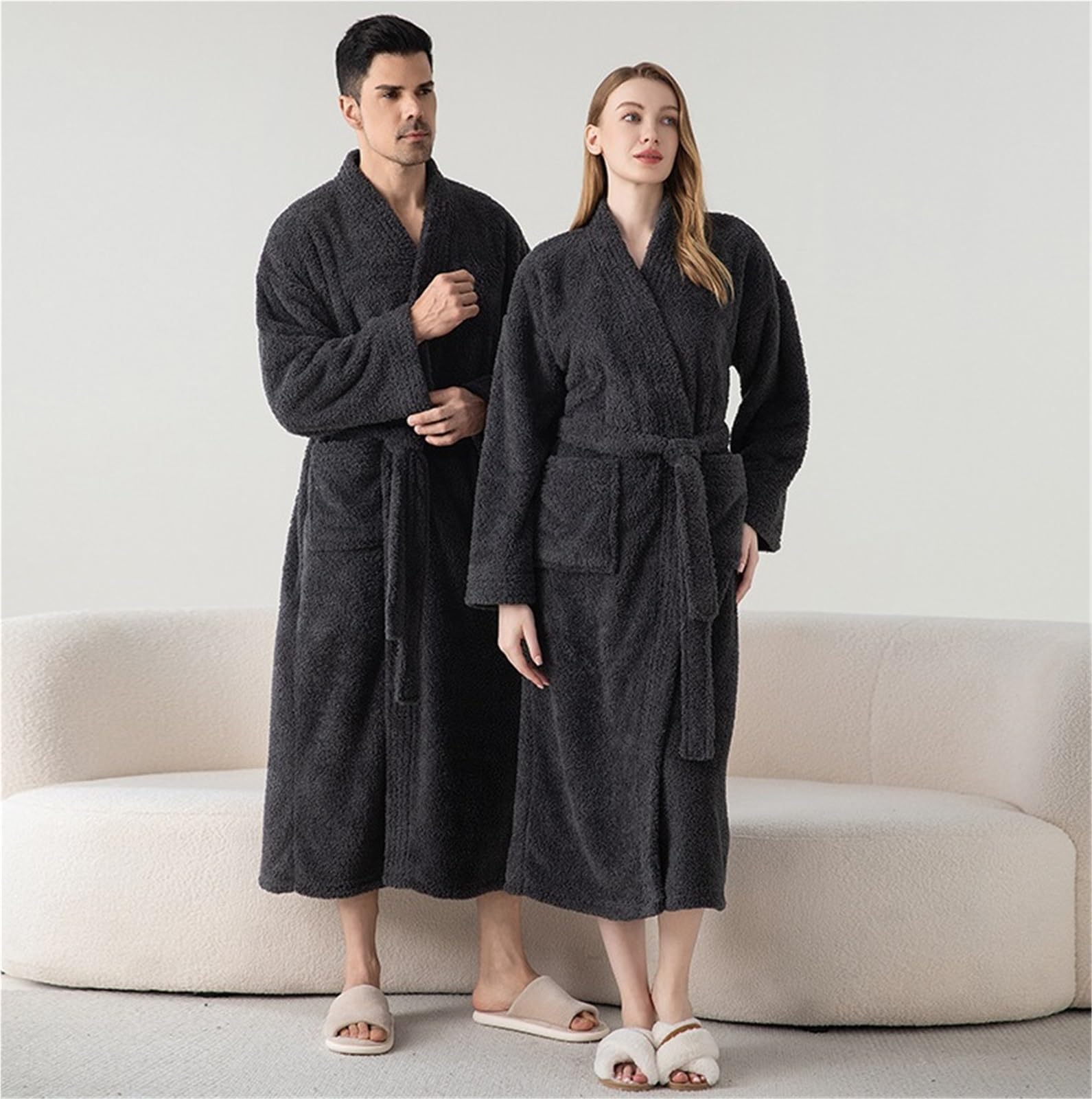 Bata de Casa Bata Suave Unisex De Felpa Esponjosa Baño Lana Larga Spa Pareja Invierno Otoño Bathrobe