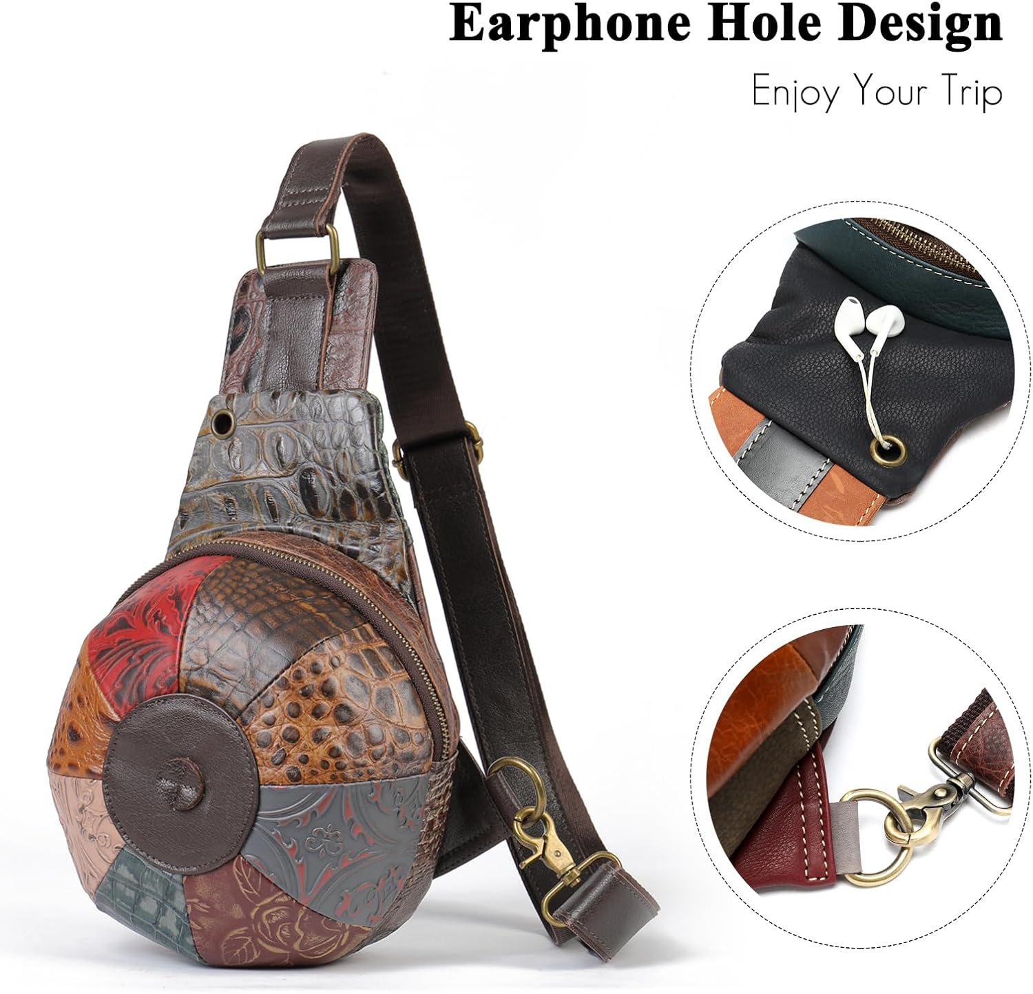 FANDARE Patchwork Genuine Leather Sling Backpack for Women, Women's Cross Body Sling Bag - Image 3