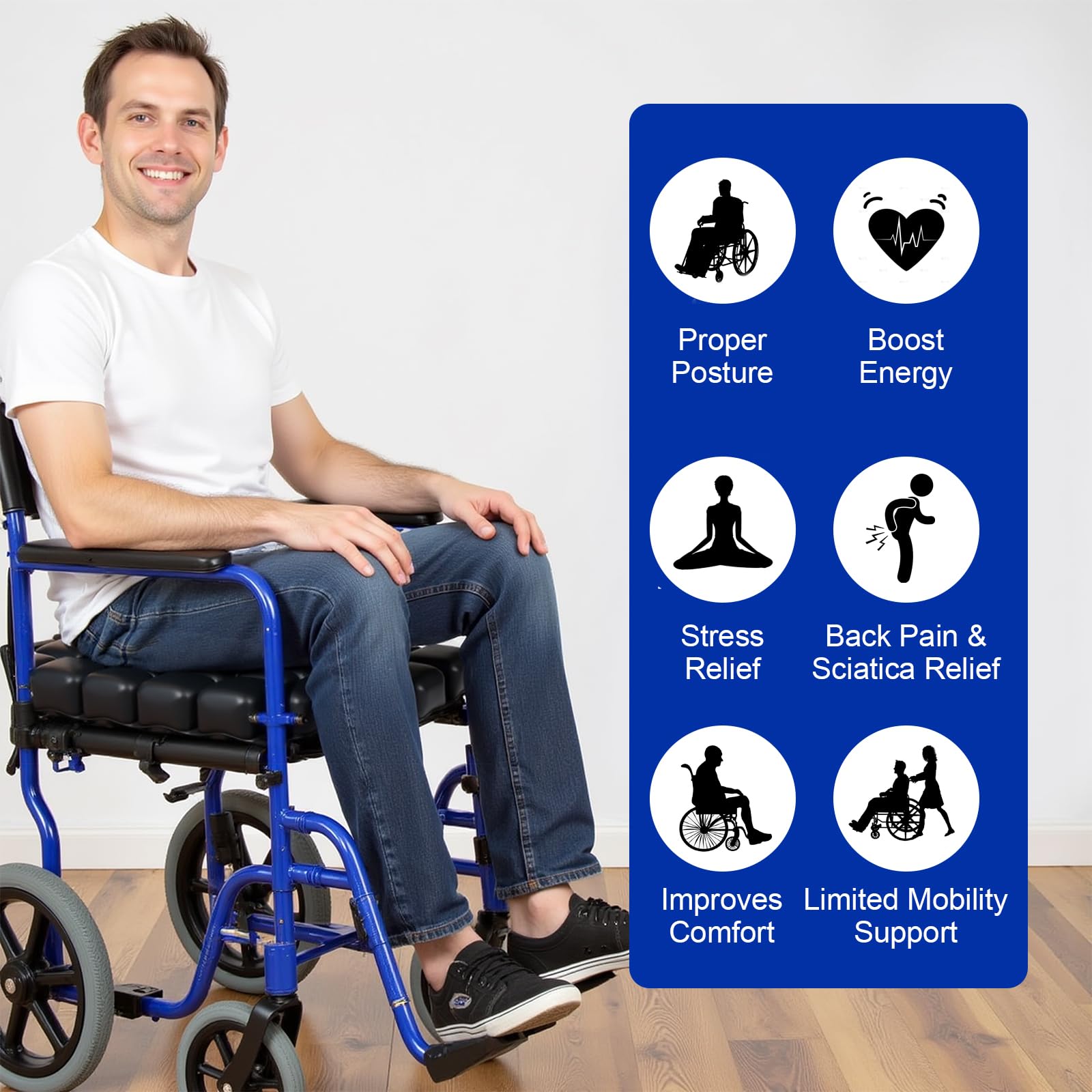 Cojín inflable para asiento de aire, cojín de asiento ajustable para alivio de presión para dolor de coxis y ciática, almohadilla portátil para asiento de aire, para silla de ruedas, coche