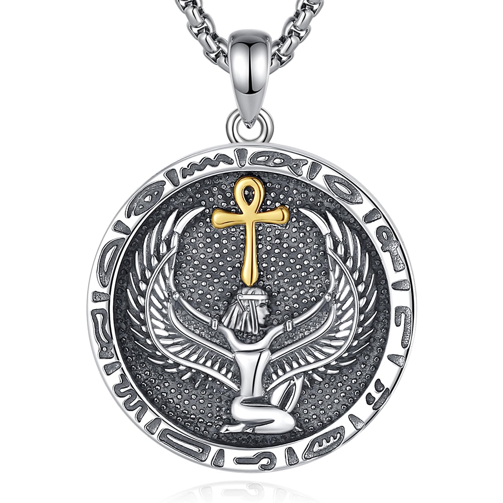 EUDORA Sterling Silber 925 Anubis Kette Isis Medaillon für Damen Herren, Antikes Ägypten Sensenmann Anubis Amulett Energie Halskette Anhänger, Vintage Ägypte Runen Schmuck Geschenk für Herren Frauen