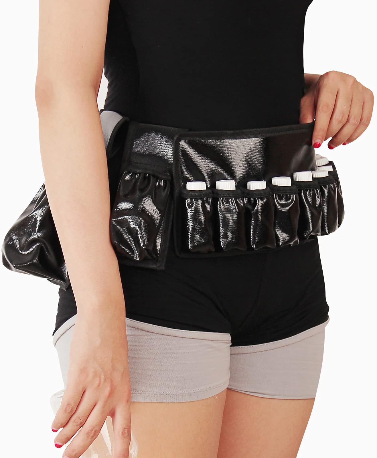Adjustable Massage Oil/Lotion Holster Carrier Oil essential oil bottle belt massage belt(holds 1pc 8oz,1pc 115ml, 10 vials) (black(waterproof))
