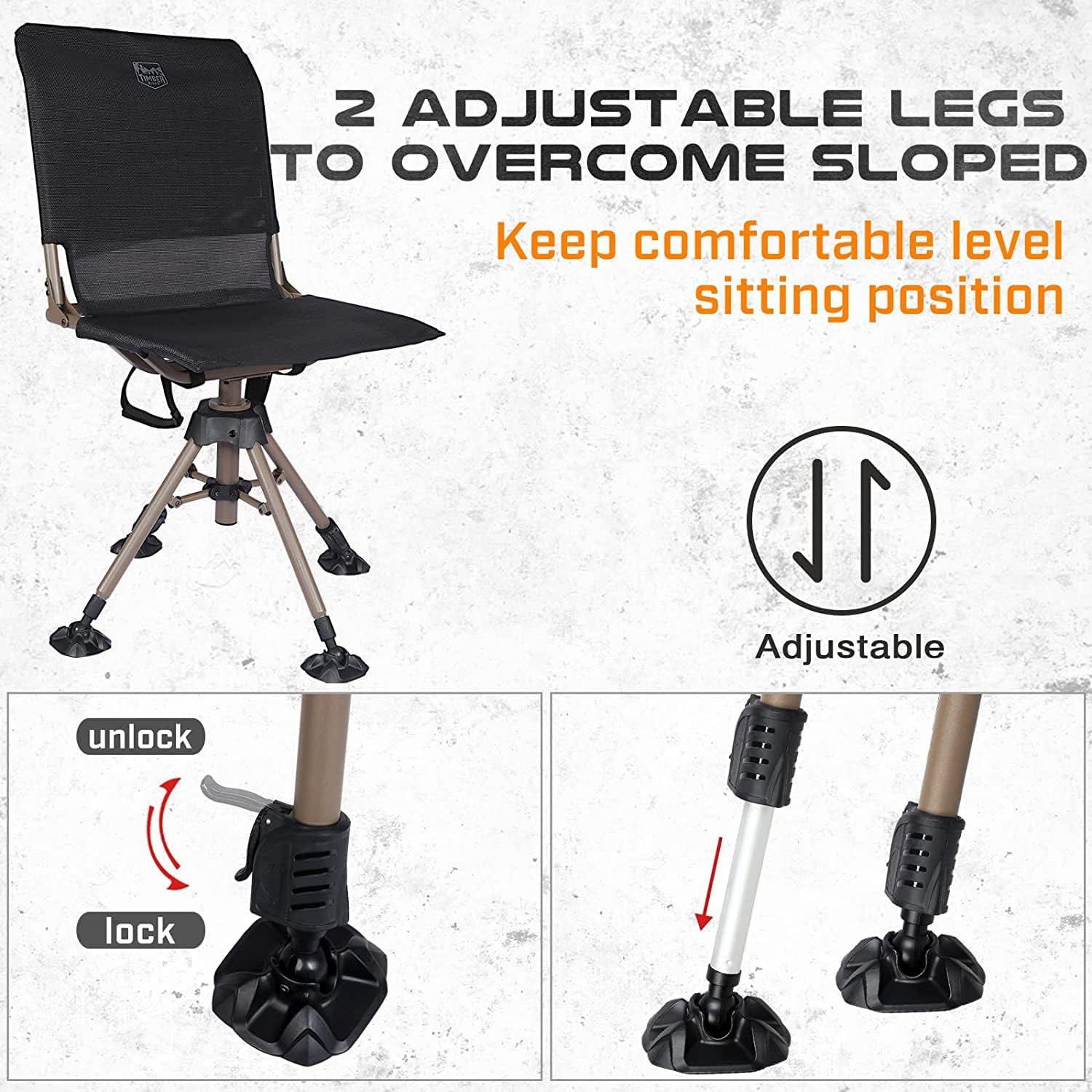 TR Hunting Chair 360 Degree Silent Swivel Folding Chair for Blinds, 2 Legs Adjustable Height Comfortable Stable Hunting Seats, Portable Ground Hunting Chair, 400LBS : Sports & Outdoors