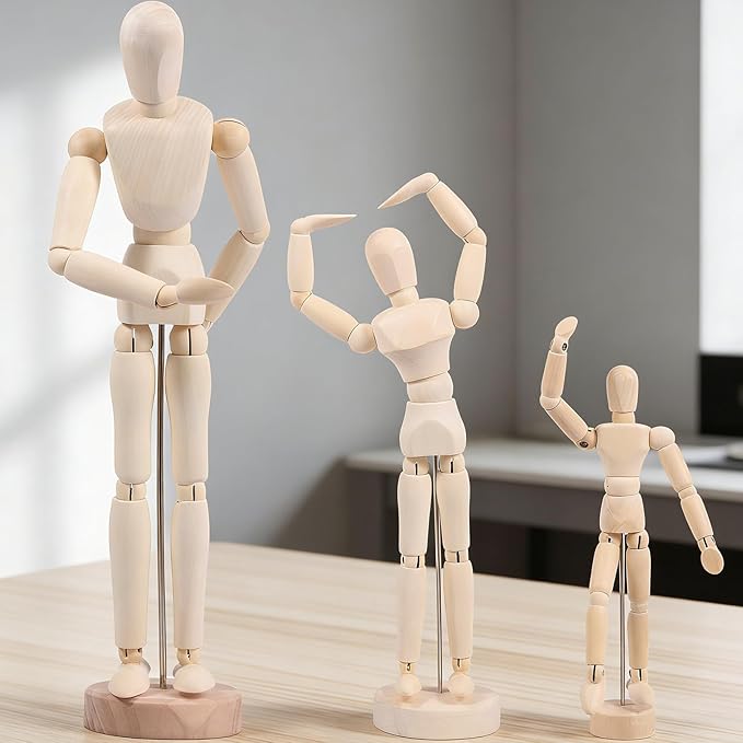 3 Figuras de Madera para Dibujo, Maniquí Articulado 16-32cm miniatura 7