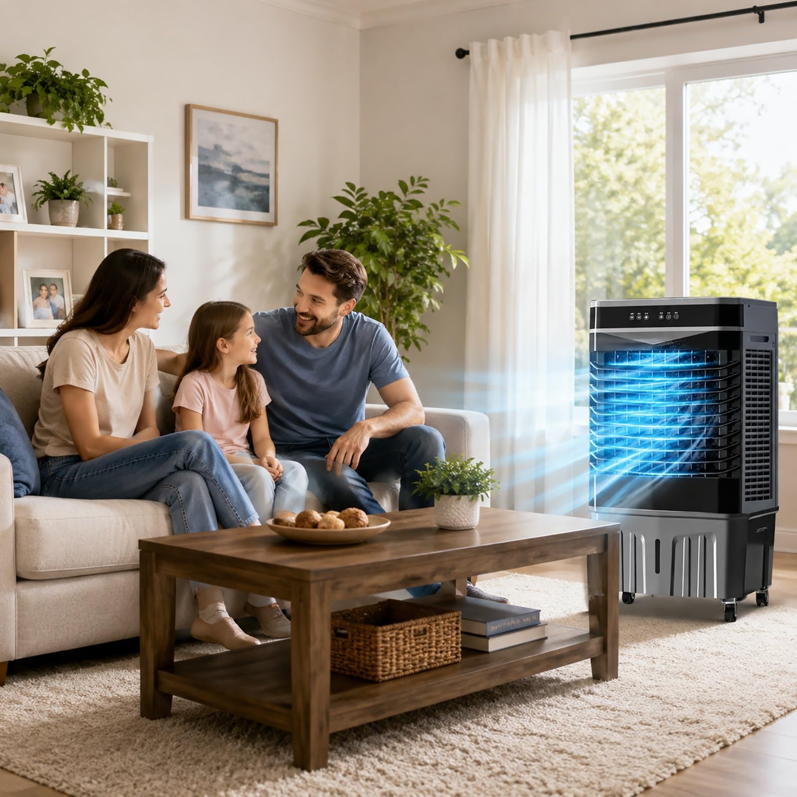 Climatizador Evaporativo Industrial 5500 CFM, Aire Portatil Acondicionado con Depósito de Agua de 60 L, 4 Paquetes Hielo, Control Remoto y Temporizador 8 Horas, Apto para Uso Comercial