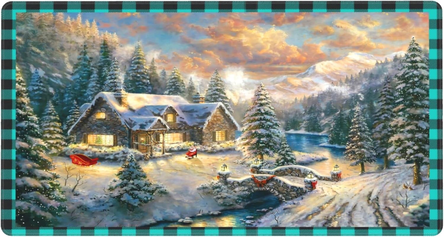 Gеt Sресіаl Prісе Large Ergonomic Laptop Mouse Pad with Stitched Edge, Thick Large Durable Waterproof Laptop Pc Mouse Mat, Funny Christmas Cabin in The Snow Painting Gaming Mousepad for Boys Game, 15.7 X 29.5 Inch