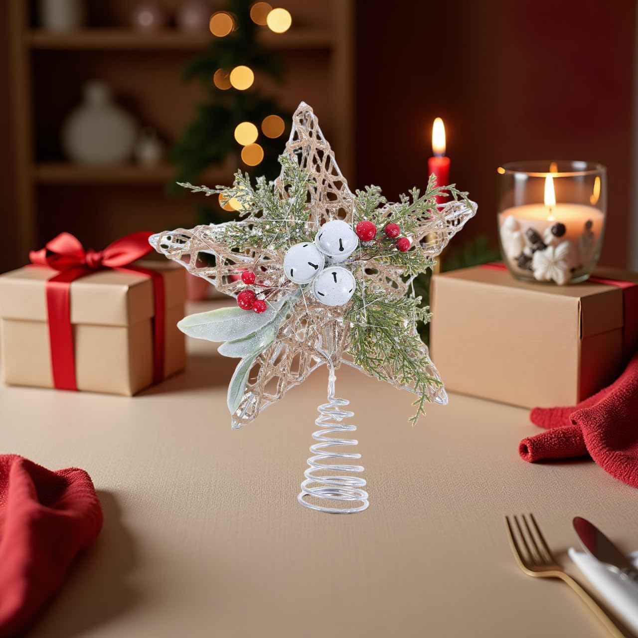 Healifty Puntale per albero di Natale illuminato, decorazione rustica a