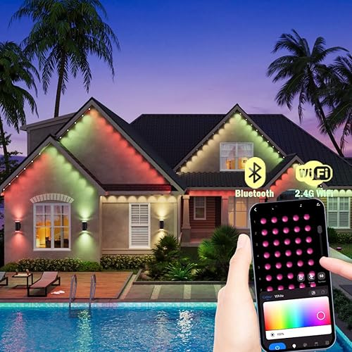 Miniatura 4 de Luces permanentes de Navidad para exteriores para WiFi de casa, 150 pies, luces inteligentes RGB+IC de color alero de color, sintonizables, blanco