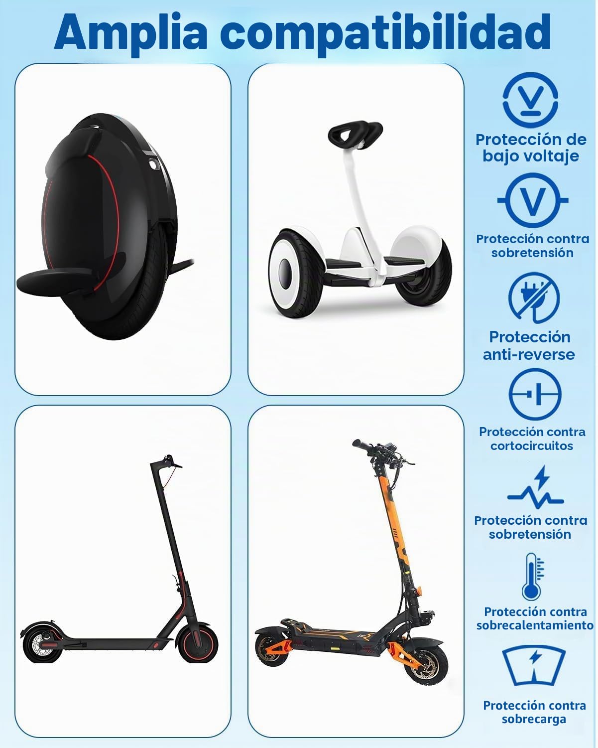 42V 2A Cargador Patinete Electrico para Hoverboard 36V Universal con 6 Conexiones M365 EU Plug