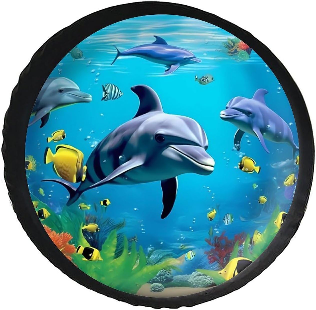 Dolphin Shark and Fish Under Blue Sea Funny Spare Tire Wheel Cover Car Trailer Cover Sun UV Protector Diameter 28-34 Inch Universal
