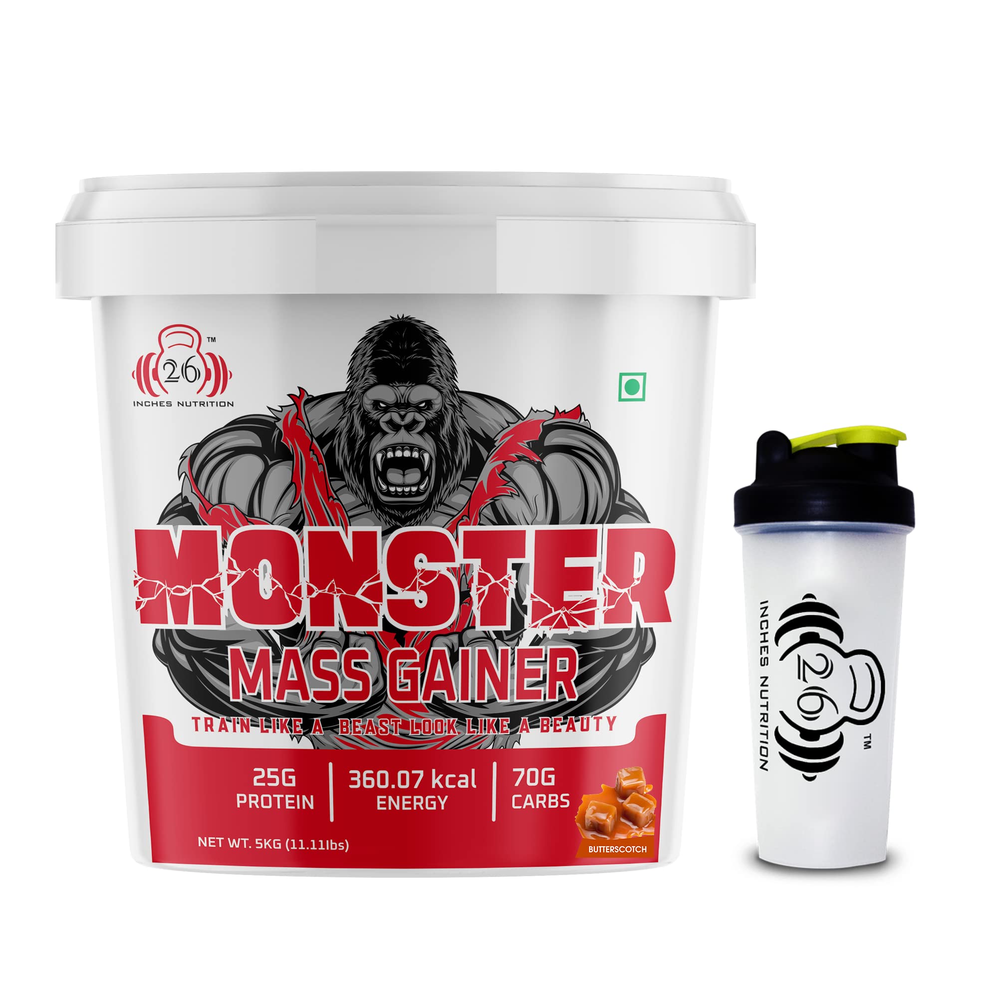 26INCHES NUTRITIONS INC Monster Mass Gainer-5Kg | Muscle Gainer | Lean Gainer | Muscle Mass Gainer | Weight Gainer | Weight Gainer Protein (Vanilla, PO1+SHAKER) (B0C6TSBKMP) Amazon Price History, Amazon Price Tracker