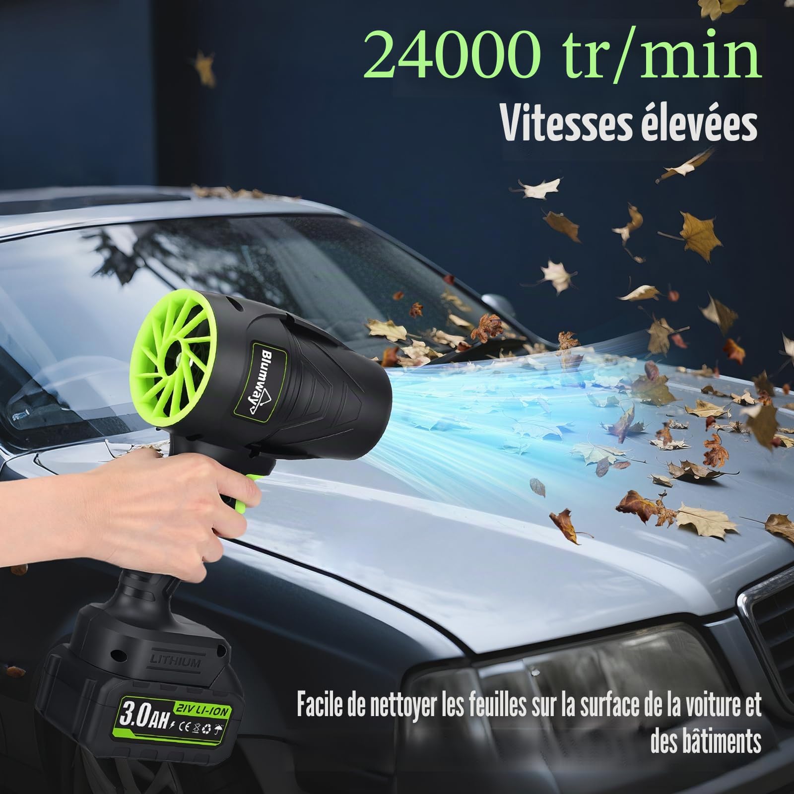 Blumway Souffleur à feuilles sans fil avec batterie, pour l'entretien de la pelouse, souffleur à main, 21 V, 2 pièces, souffleur électrique pour l'entretien de la cour/pelouse, dépoussiérage