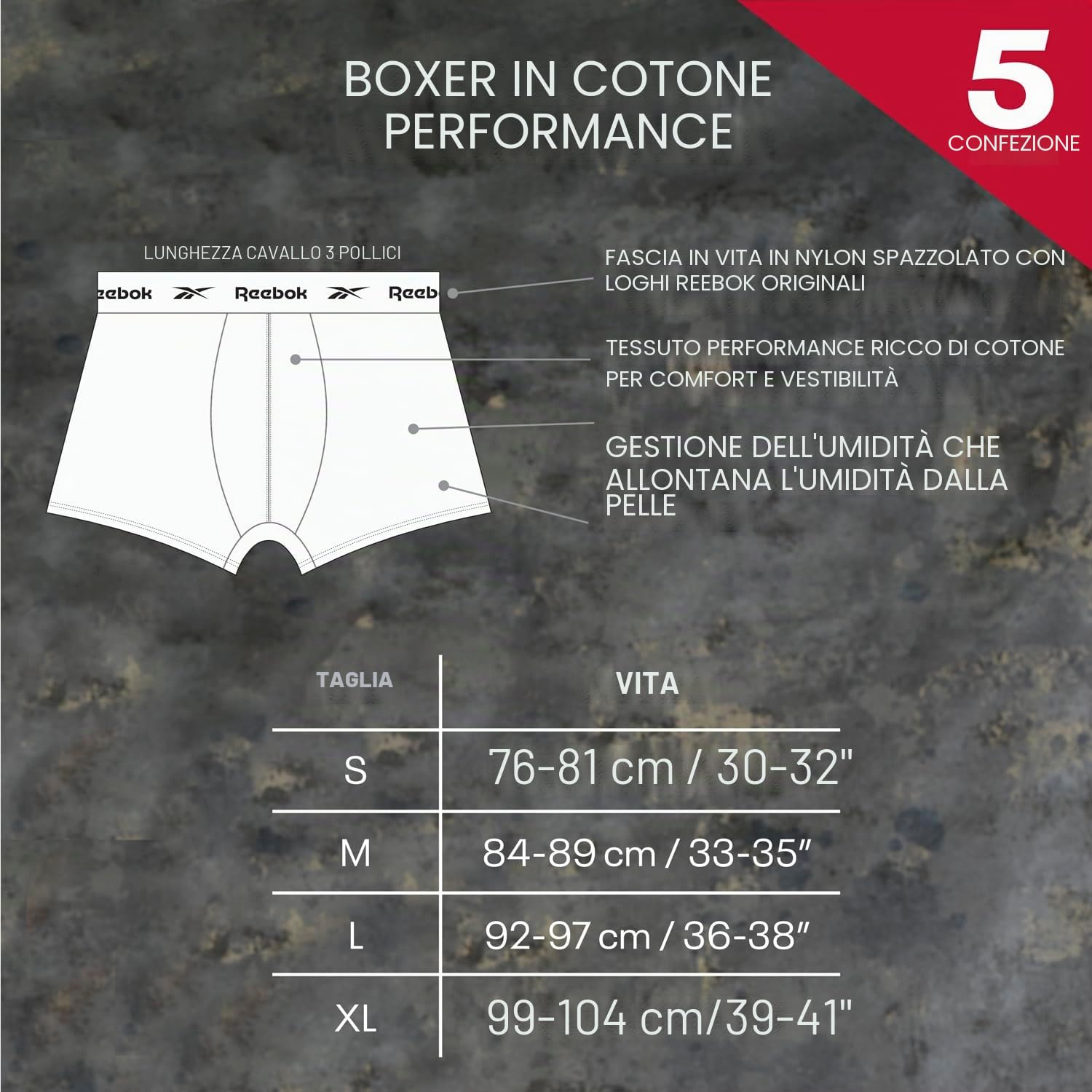 Reebok Boyes Costume da Bagno Uomo (Pacco da 5)