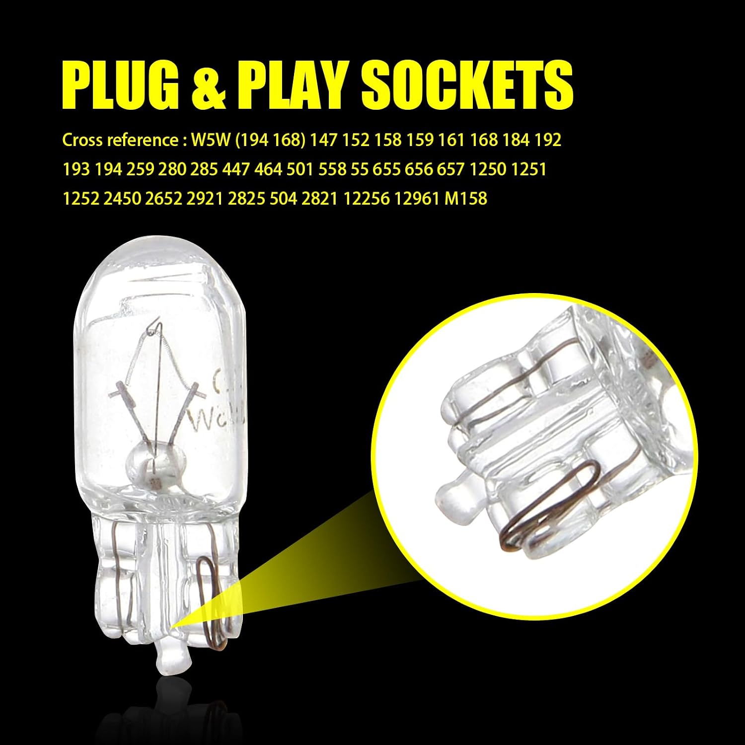 Tesnaao Pack-10 T10 Car Brake Lights, T10 168 192 12V 5WDouble-wire Vehicle Turn Signal Tail Light Replacements, Universal Waterproof Automotive Lighting Accessories for Truck SUV Car (White Light)
