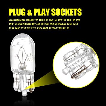 Tesnaao Pack-10 T10 Car Brake Lights, T10 168 192 12V 5WDouble-wire Vehicle Turn Signal Tail Light Replacements, Universal Waterproof Automotive Lighting Accessories for Truck SUV Car (White Light)