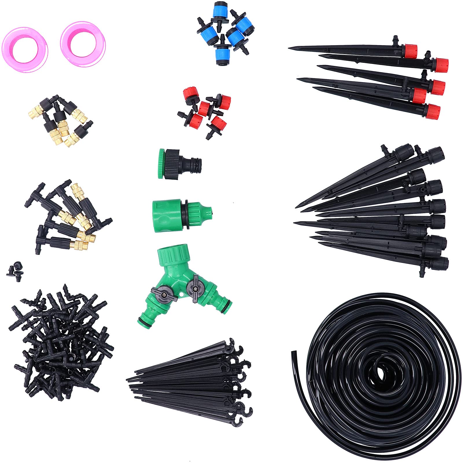 di irrigazione da giardino da 25 metri, kit di attrezzature per irrigazione a microgoccia, ugelli e gocciolatori regolabili per orto, prato, terrazza, con risparmio idrico del
