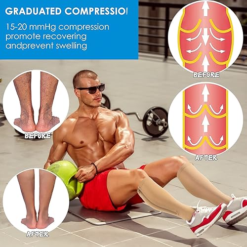 Miniatura 22 de Calcetines de compresión con cremallera, 2 pares de medias de compresión de punta cerrada de 15-20 mmHg para hombres y mujeres Beige,Beige Negro