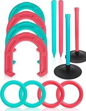 Giant Horseshoe Game Set for Adults and Family 10" Oversized Lawn Toss Game with Jumbo Horseshoes, Rings, Stakes & Stands Large Outdoor Yard Game for Backyard, Beach, Camping, Party Fun
