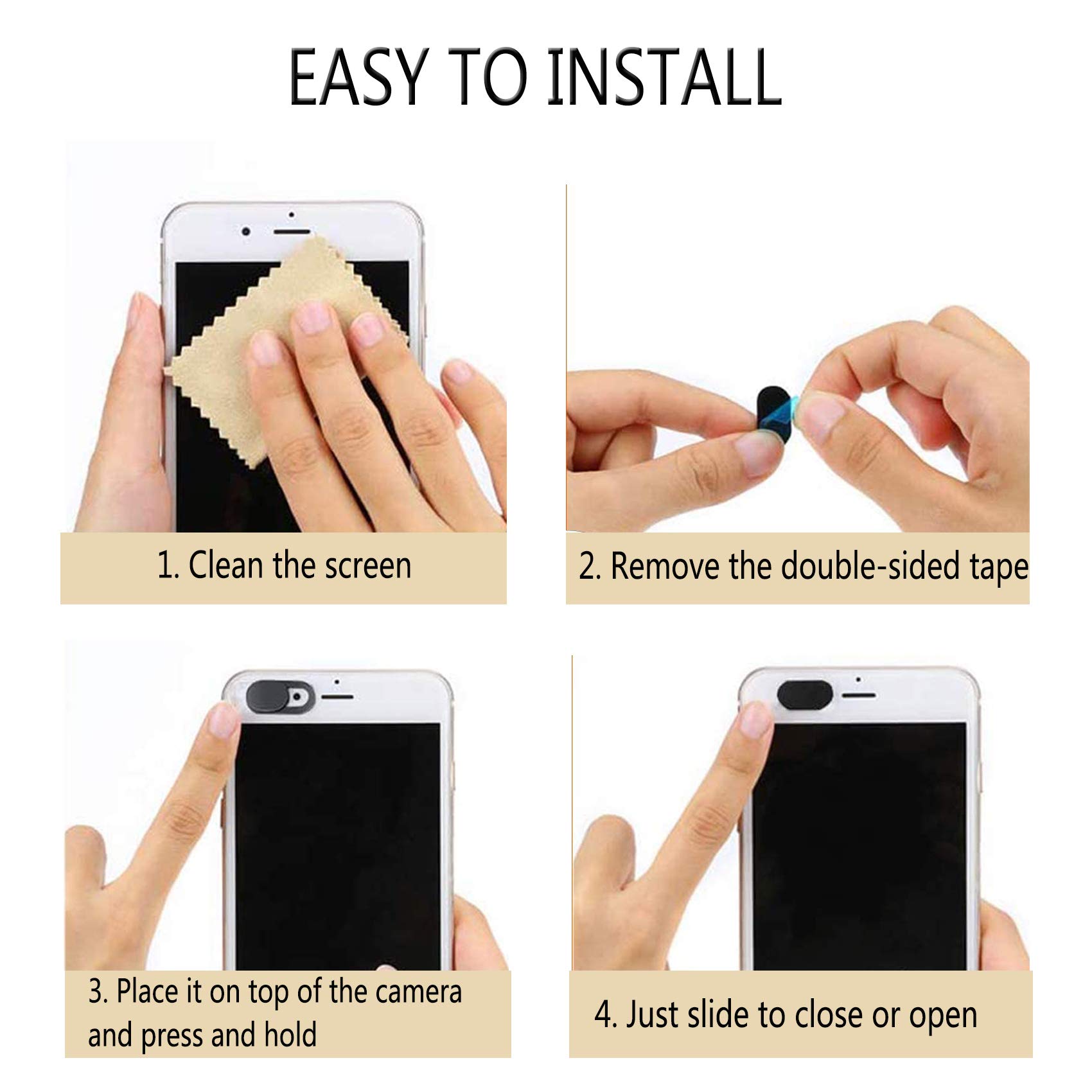8 Pièces Cache de Webcam Slide, Couverture de Caméra Frontale Ultrafin Protège, Film de Protection de Caméra pour Ordinateur Portable, Smartphone, Tablette, Macbok Pro, Pad Pro (Noir), 1-Noir
