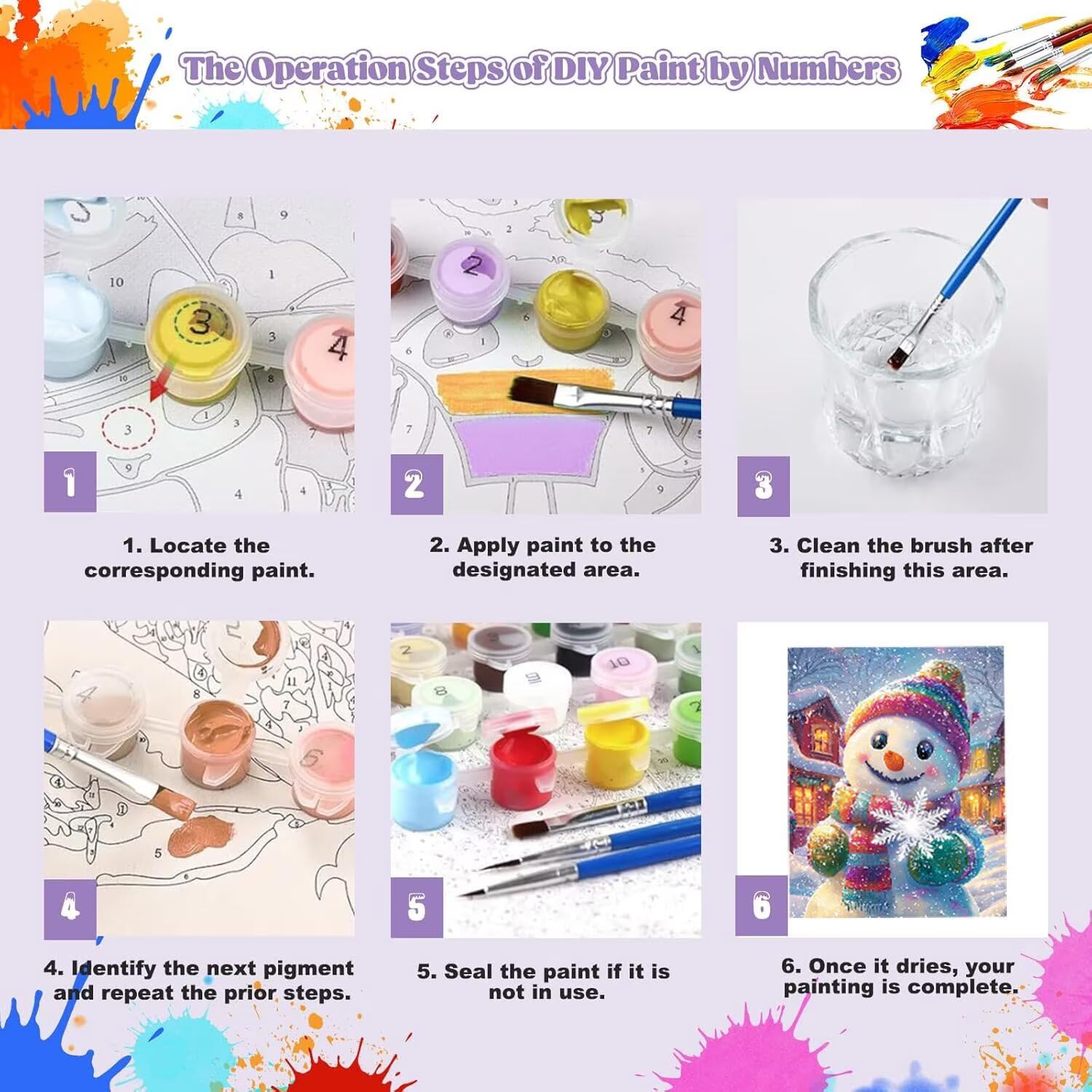 WEISHIWE Muñeco de nieve Pintar por Numeros Adultos, 60x80cm w-1033