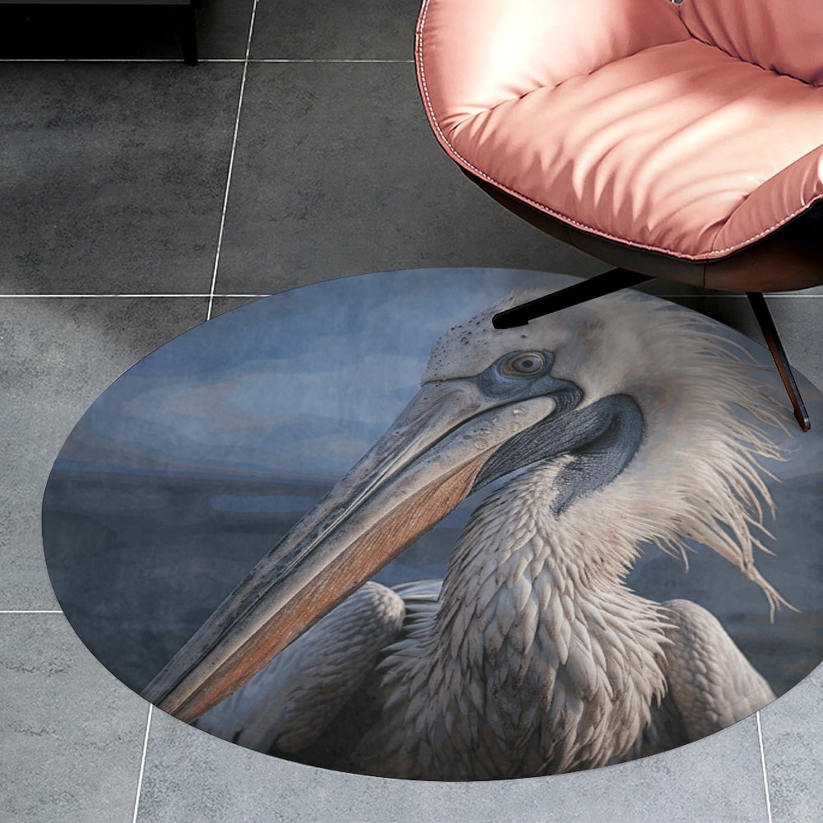 Tapis rond en velours de corail 0,9 m au motif pélican avec base antidérapante imperméable