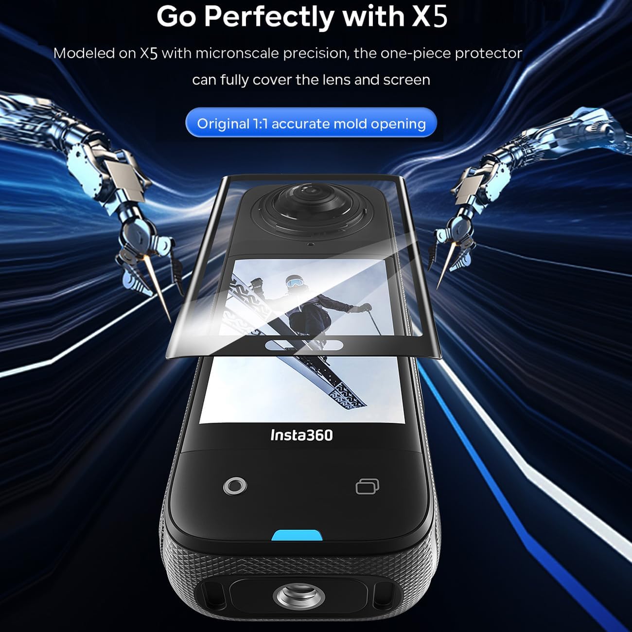 Insta 360 X5 Aluminum Metal Dual-clamp Frame Cage with Silicone Lens Cap Screen Protector for Insta360 X5 X 5 Camera Accessories Kit Multi-use Adapter Case Bag Anti-Scratch - Image 7