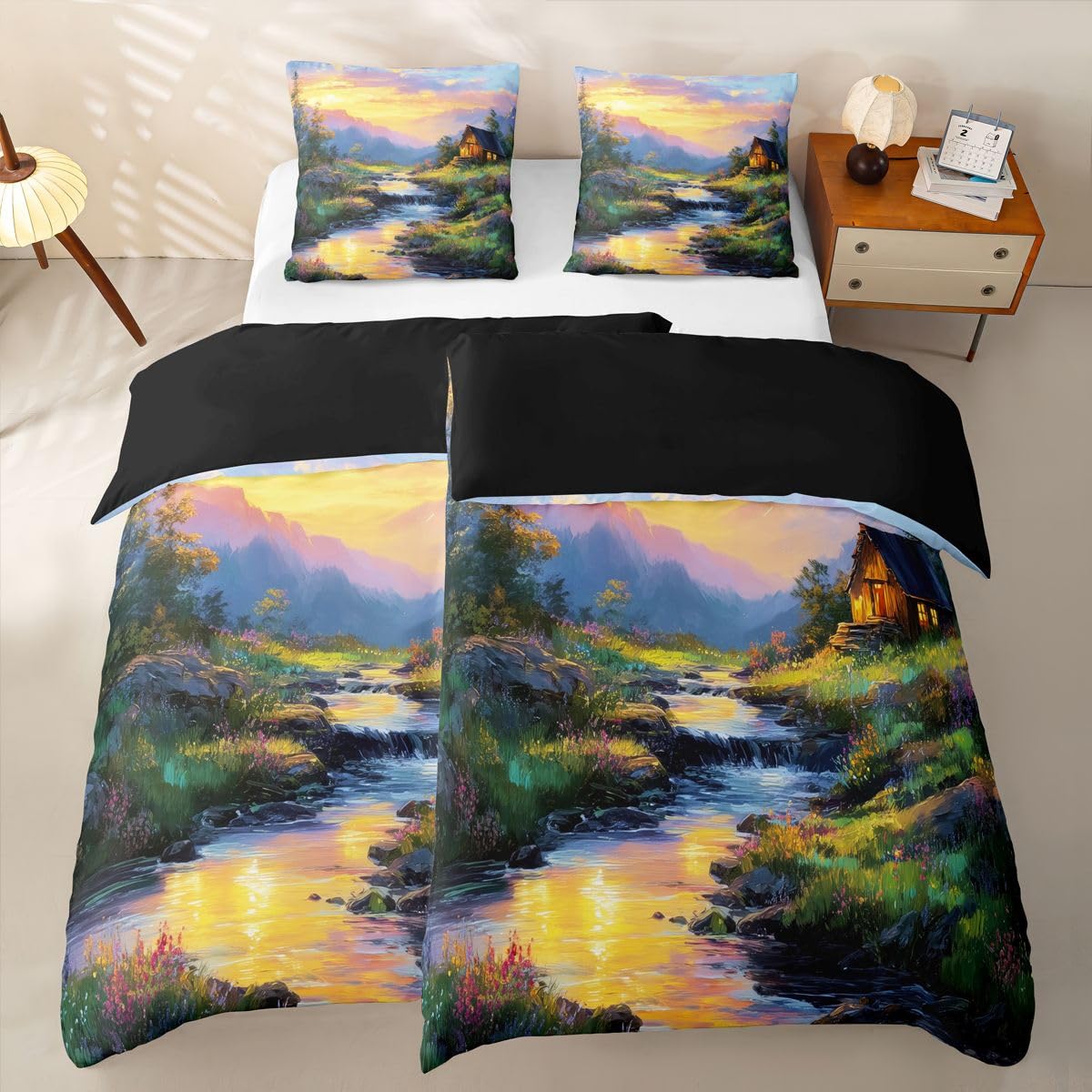 Homewish Buntes Ölgemälde Bettbezug 135x200cm 4tlg