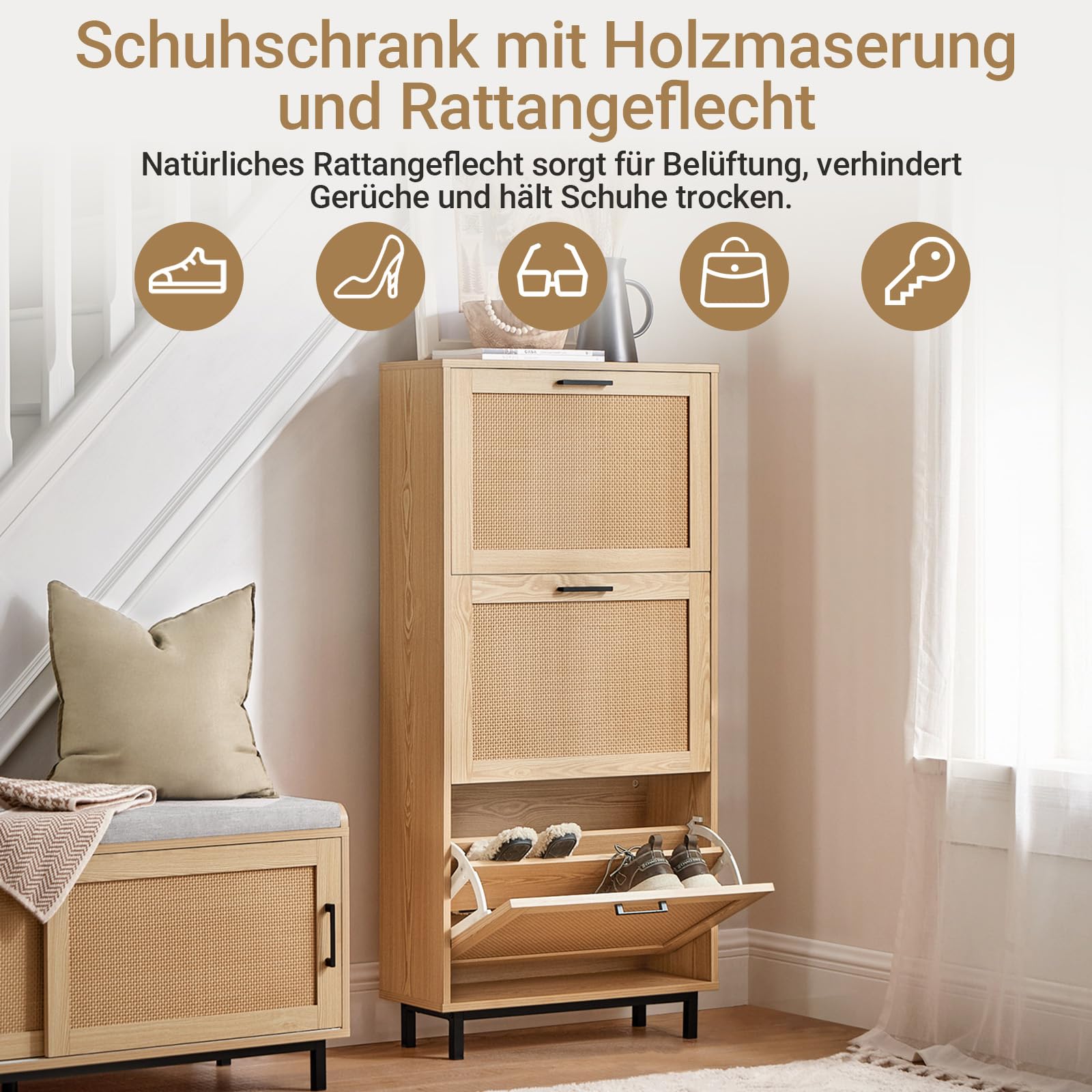 SoBuy Schuhschrank schmal mit 3 Klappen 60x127x24cm für Flur