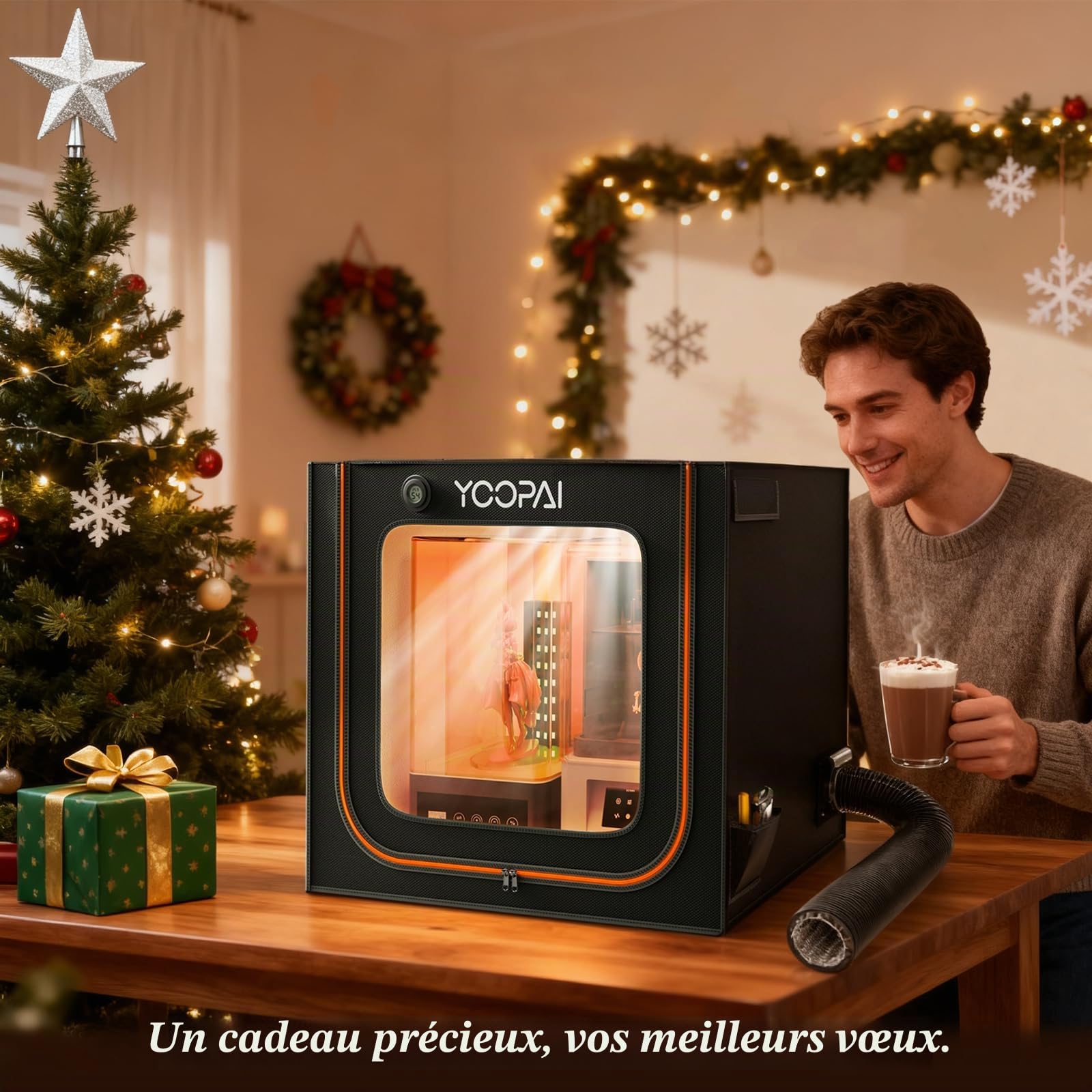 YOOPAI Boîtier 3D Double Compartiment Ventilé - pour 2 Imprimantes Résine ou Imprimante + Cureur, Antipoussière, Anti-Odeurs, Compatible Anycubic/Elegoo/Creality (80x55x73cm)