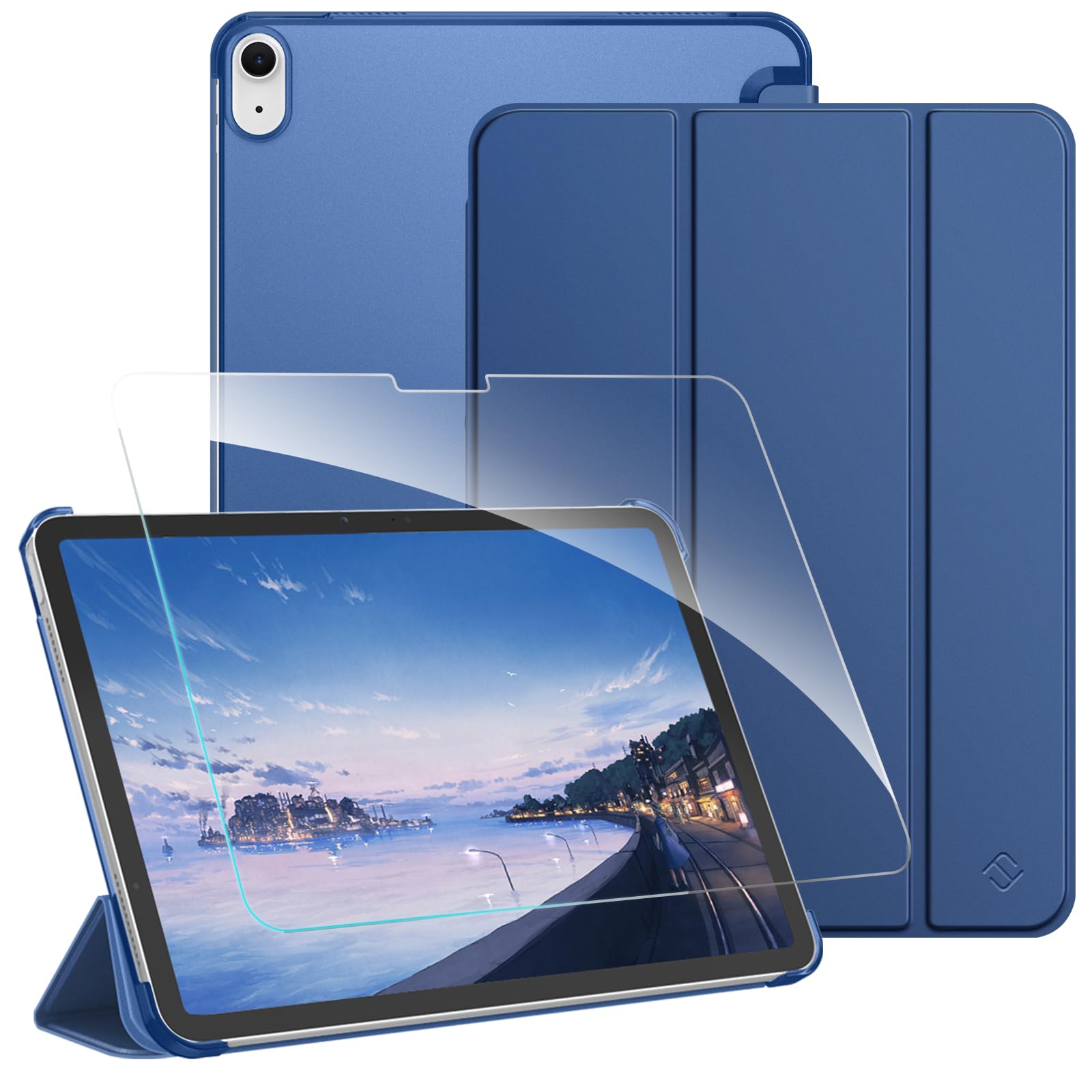 Fintie Funda y Protector de Pantalla para iPad Air 11 Pulgadas 2025(M3) / 2024(M2), iPad Air 5ª Gen(2022)/4ª Gen(2020) 10.9" con lápiz, Translúcida Carcasa de Suave TPU - Azul Marino